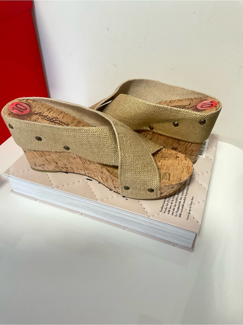 Lucky Brand Wedge Sandals with Cork Platform in Natural Gold